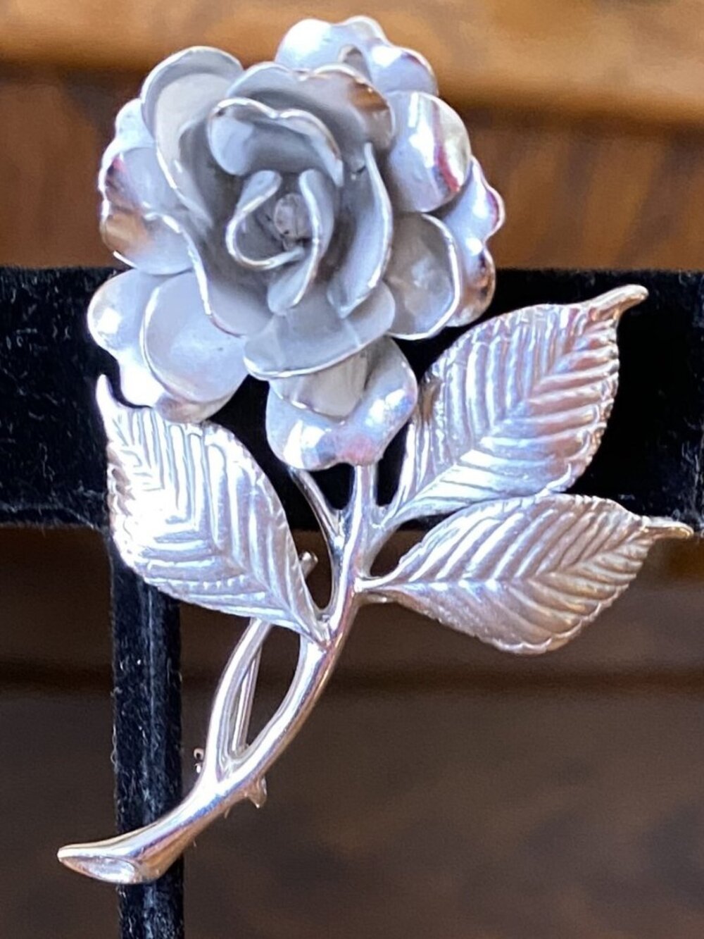 Vintage Brushed Sterling Silver Rose Pin BROOCH & Matching Screw Back EARRINGS